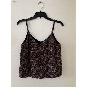 Madewell Size 4 Silk/Poly Navy Floral Button Down Tank Top